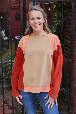 Annabelle Color Block Pullover in Rust Combo Wild Bohemian 