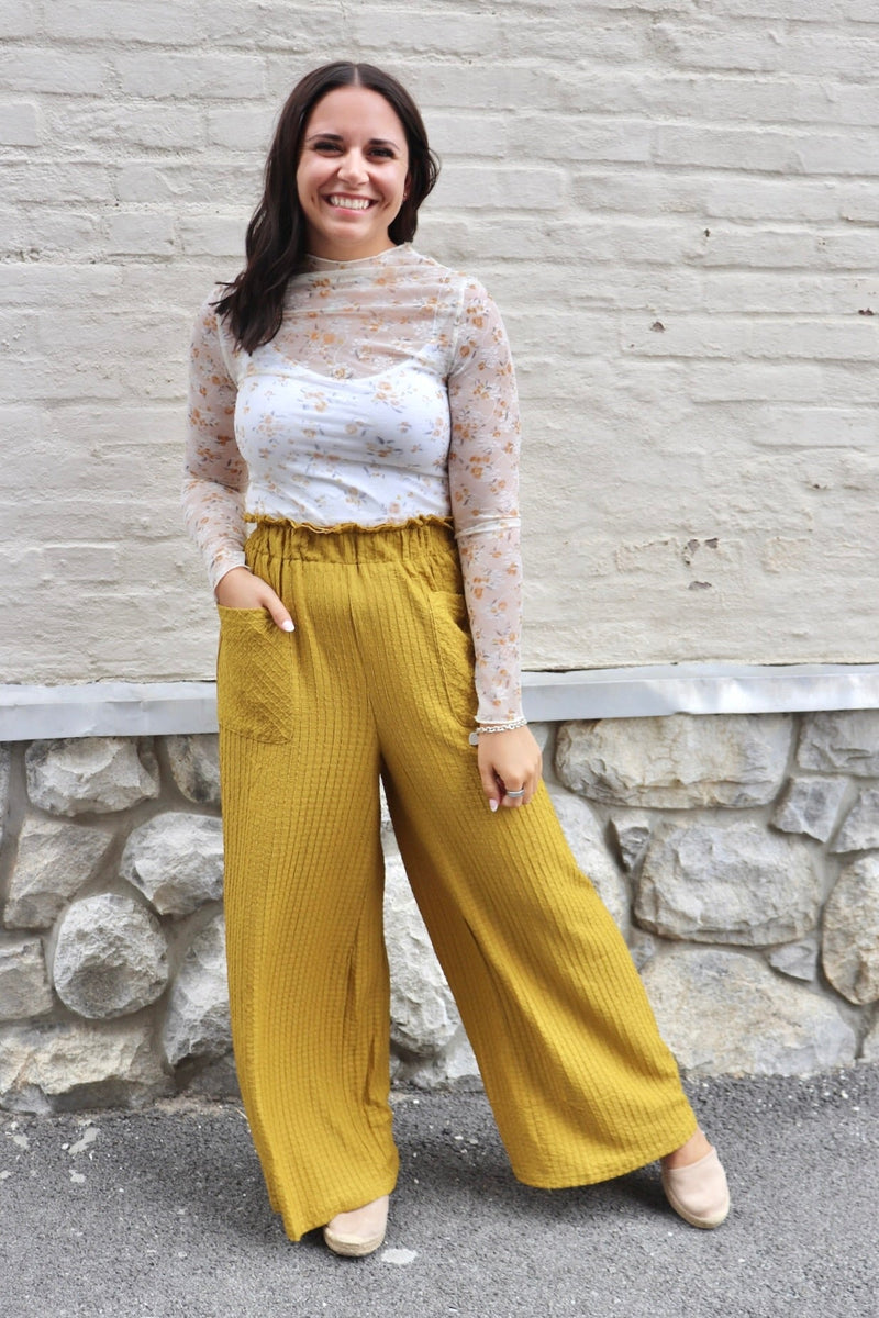 Textured Pull-On Pants in Dijon Wild Bohemian 