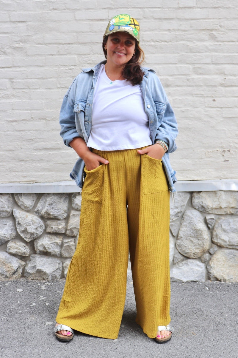 Textured Pull-On Pants in Dijon Wild Bohemian 