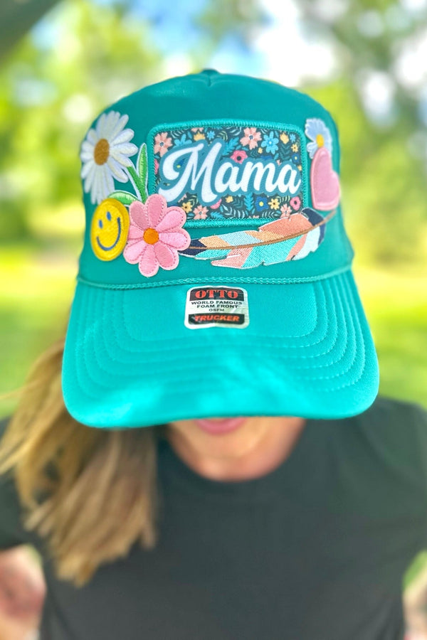 ONE OF A KIND “Mama" Trucker Hat in Teal Wild Bohemian 