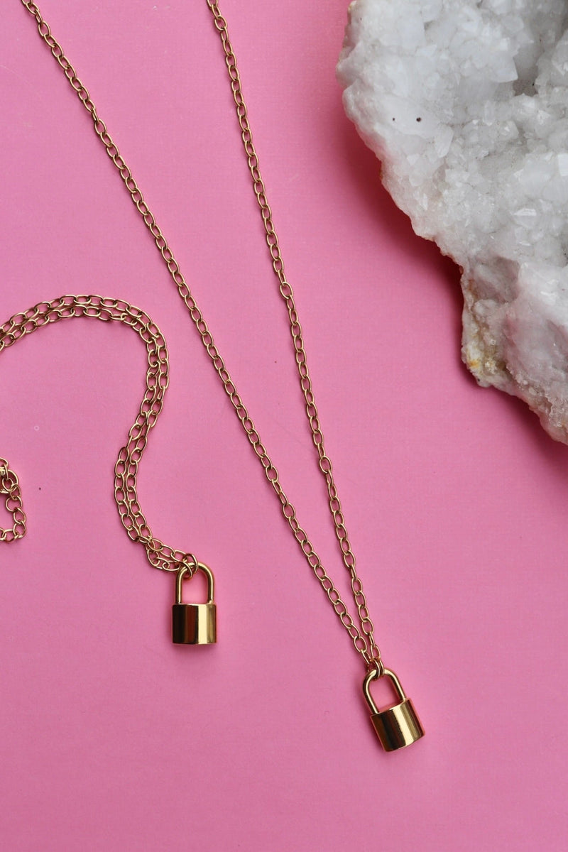 18k Gold Plated Lock Necklace Wild Bohemian 