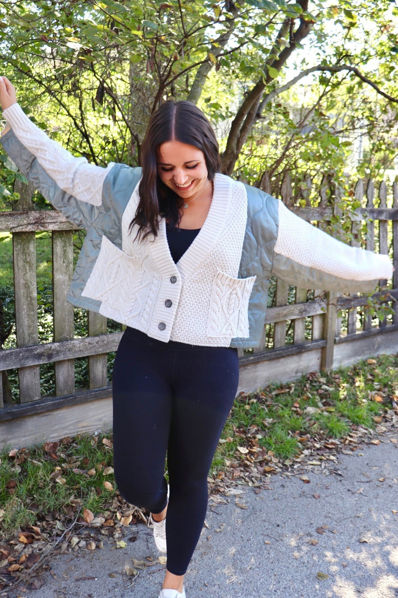 Quilted Sweater Cardi in Olive Combo Wild Bohemian 