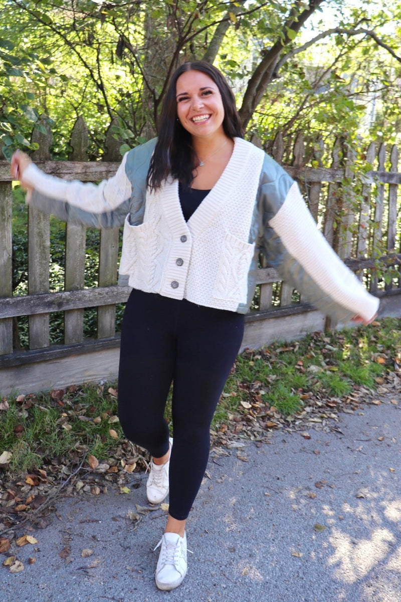 Quilted Sweater Cardi in Olive Combo Wild Bohemian 