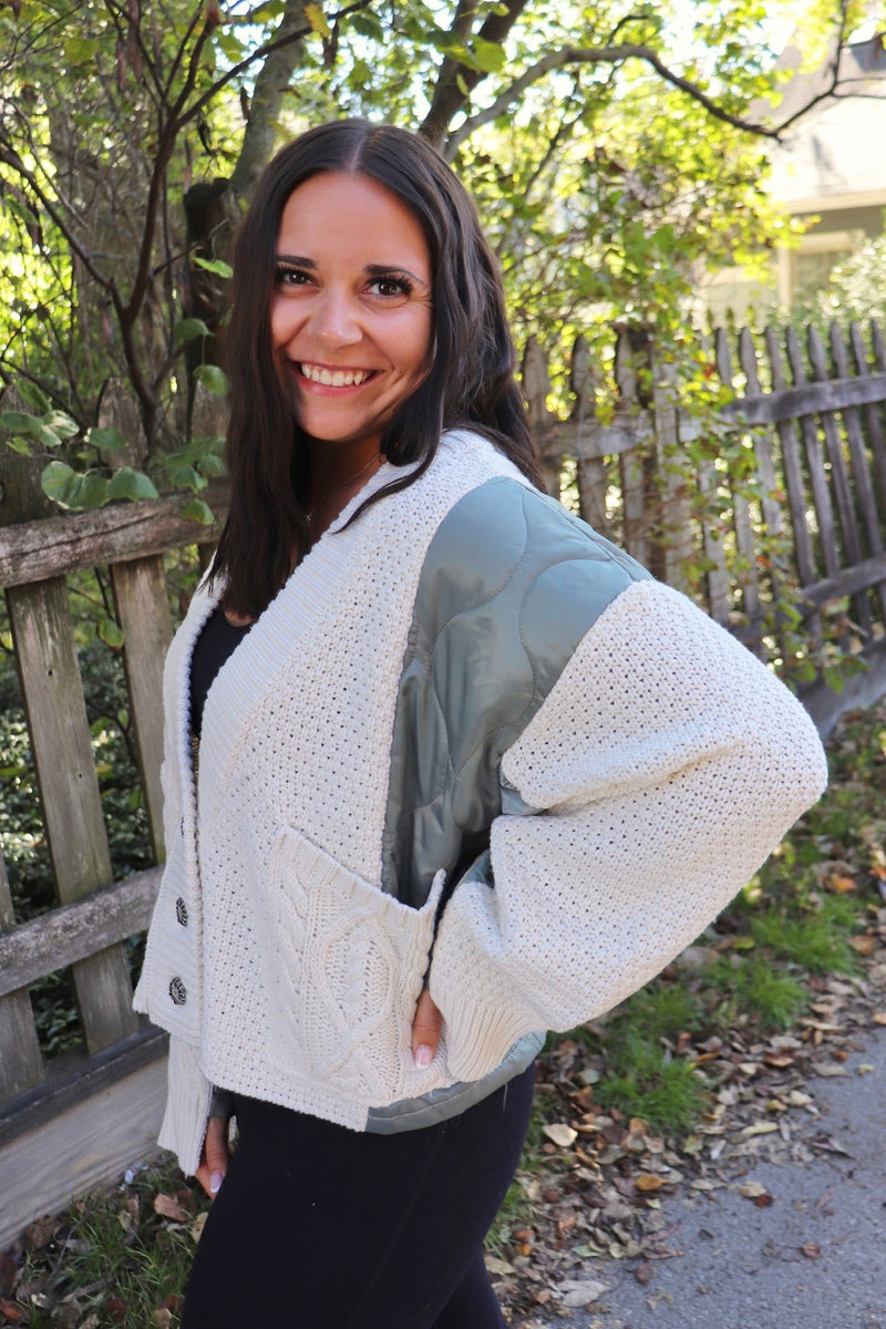 Quilted Sweater Cardi in Olive Combo Wild Bohemian 