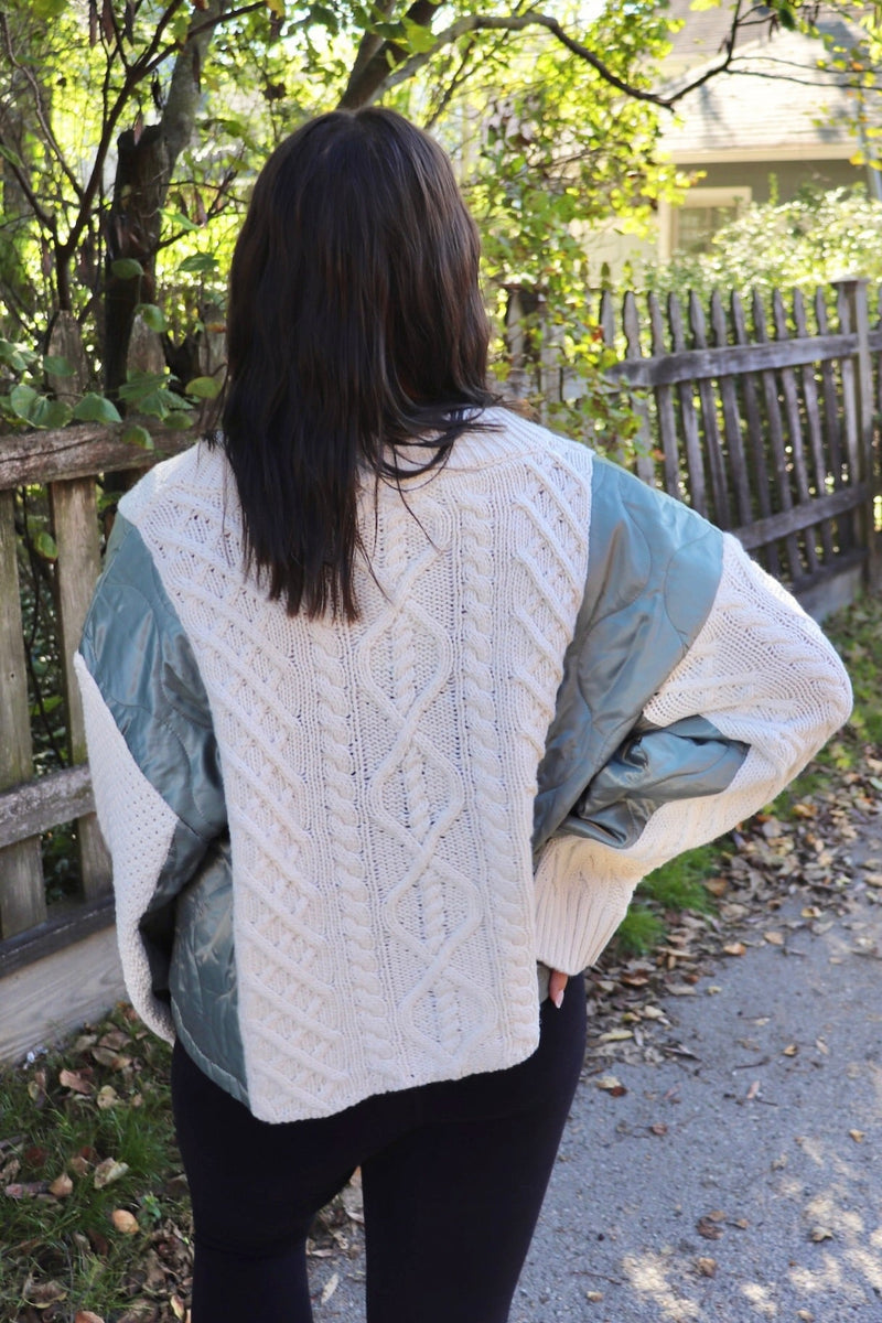 Quilted Sweater Cardi in Olive Combo Wild Bohemian 