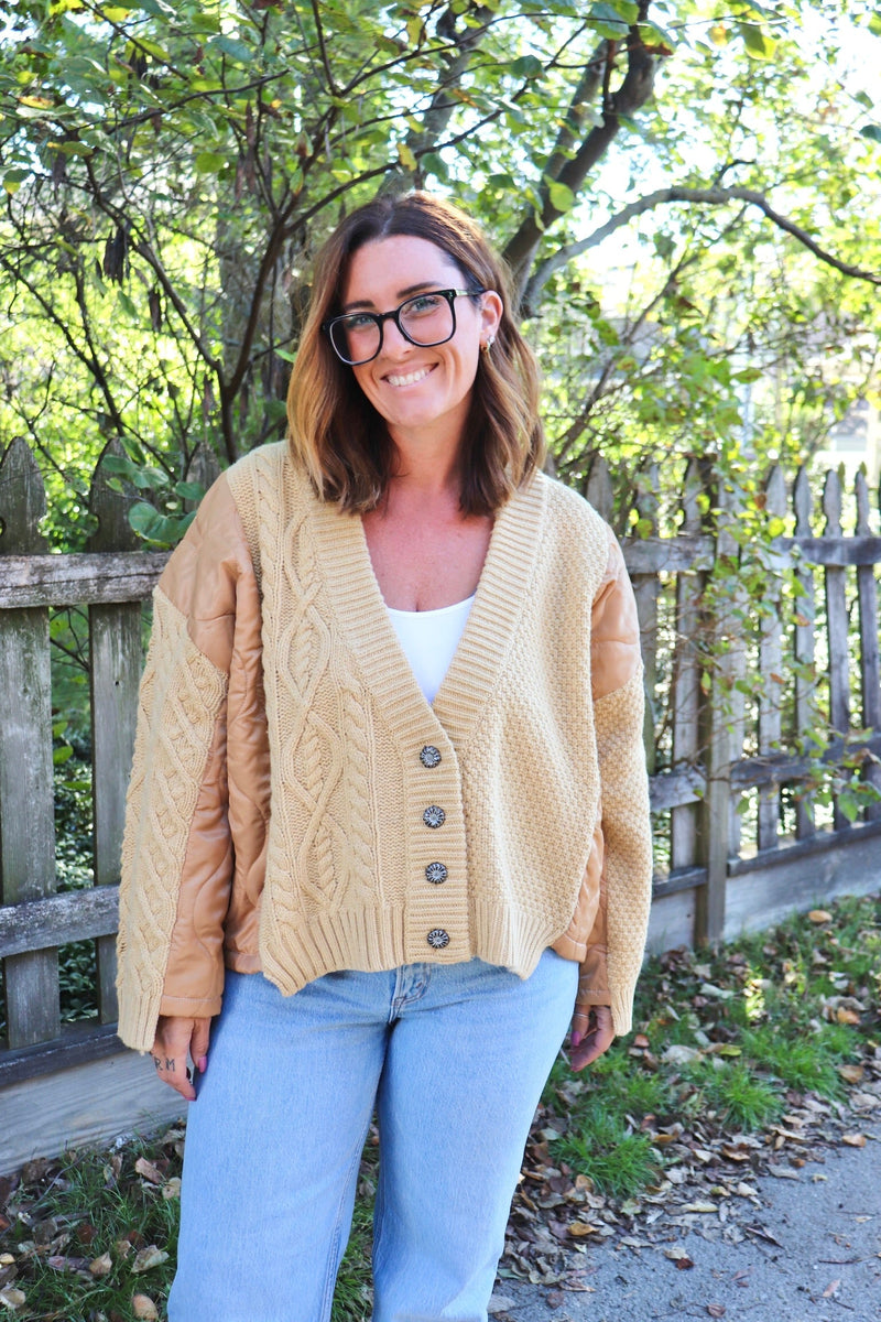 Quilted Sweater Cardi in Camel Combo Wild Bohemian 