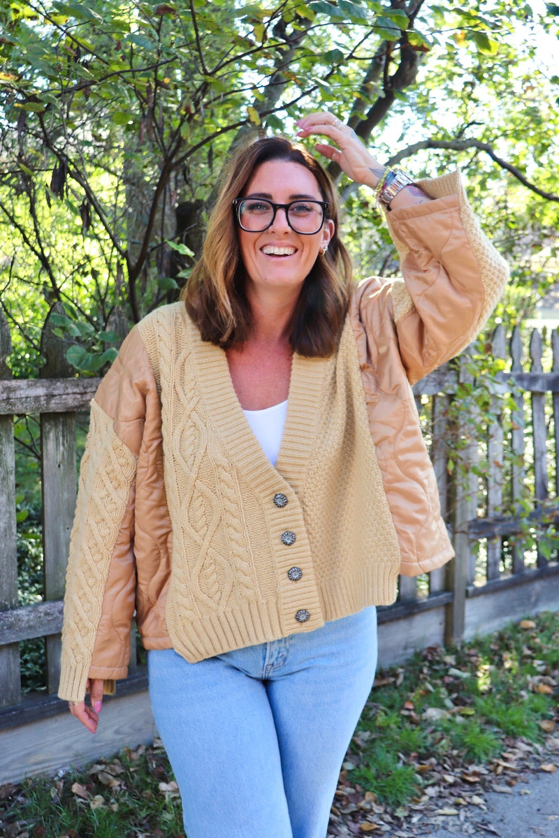 Quilted Sweater Cardi in Camel Combo Wild Bohemian 