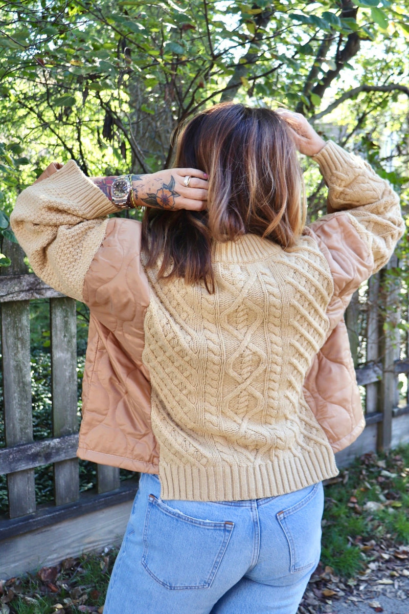 Quilted Sweater Cardi in Camel Combo Wild Bohemian 