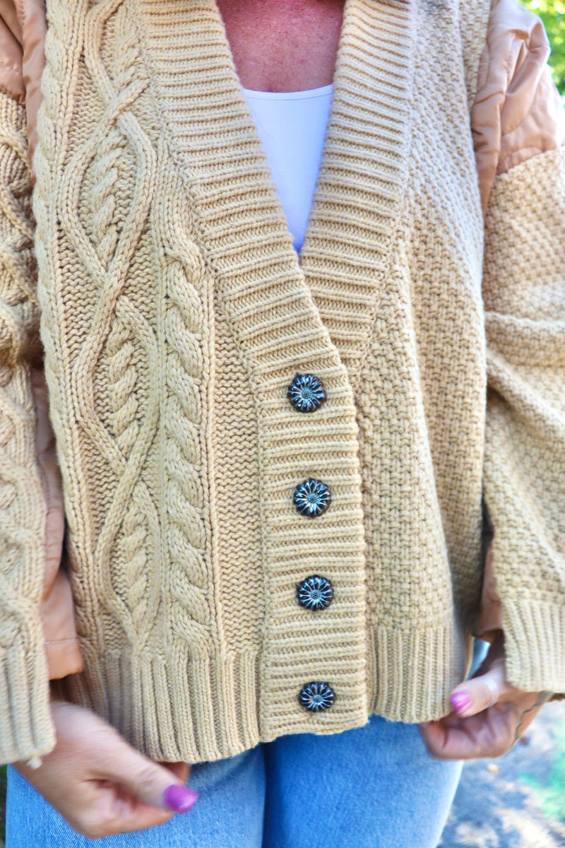 Quilted Sweater Cardi in Camel Combo Wild Bohemian 