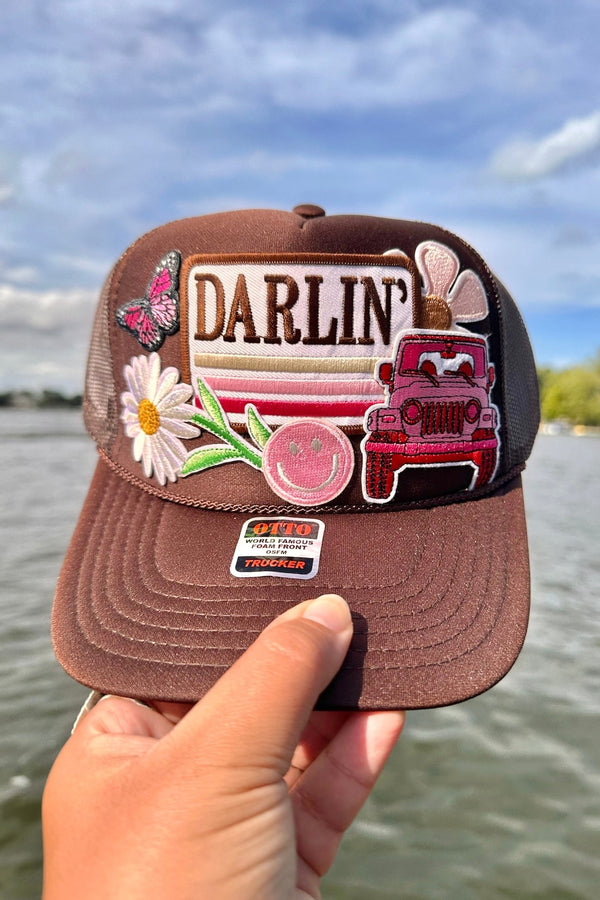ONE OF A KIND “Darlin" Trucker Hat in Chocolate Wild Bohemian 