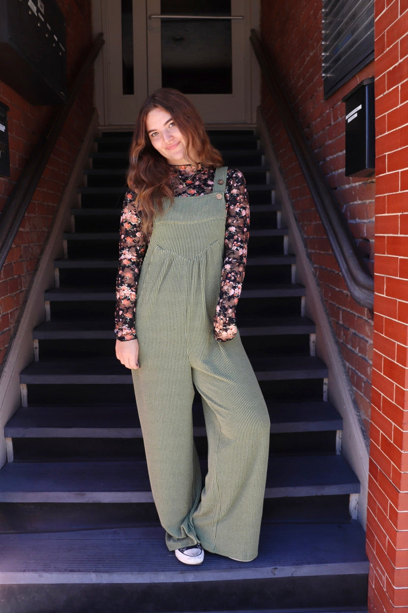 Kora Ribbed Jumpsuit in Army Green Wild Bohemian 