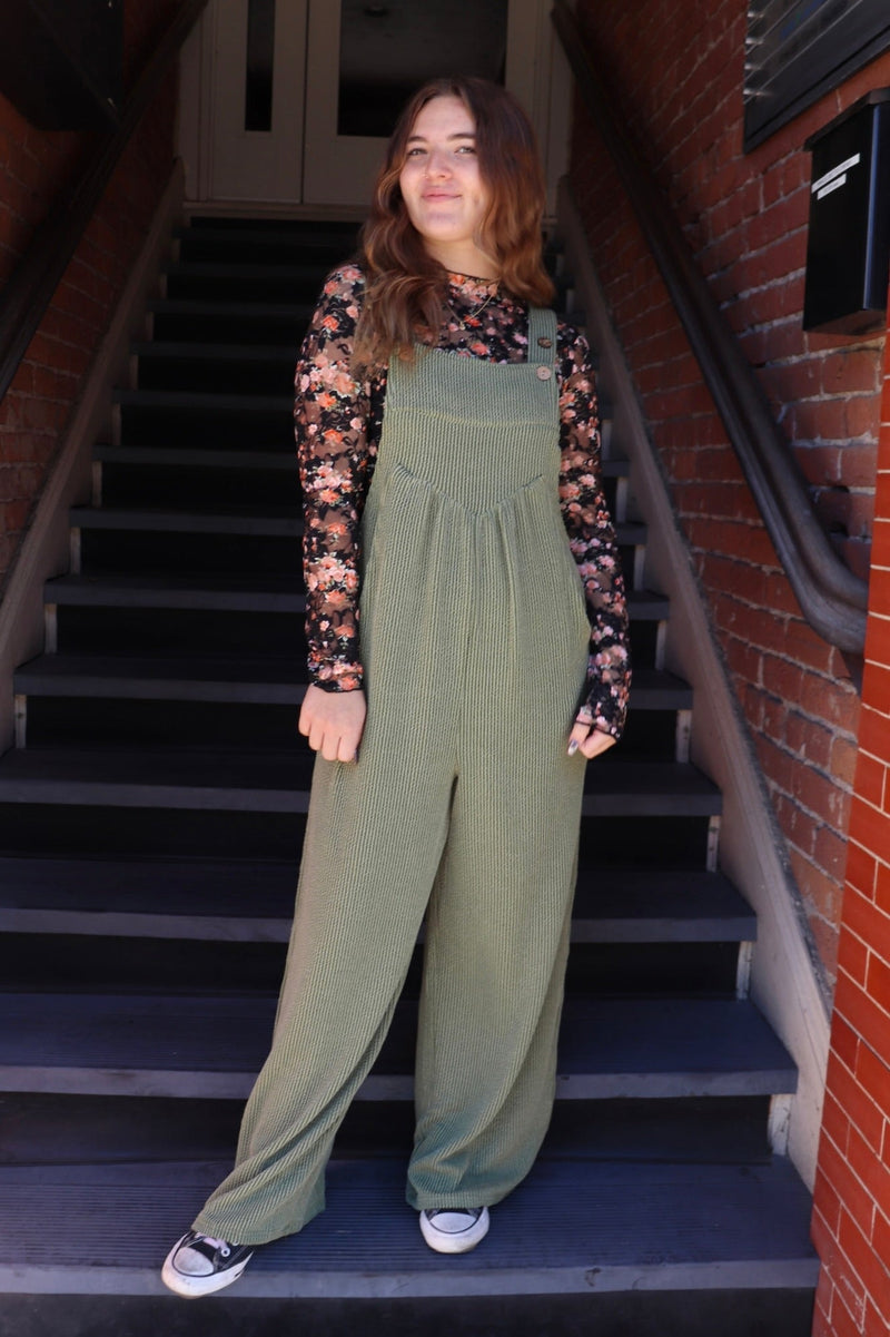 Kora Ribbed Jumpsuit in Army Green Wild Bohemian 