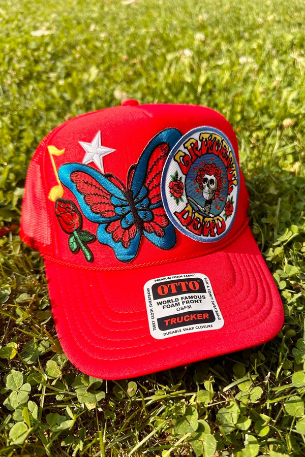 ONE OF A KIND "Grateful Dead" Trucker Hat in Red Wild Bohemian 