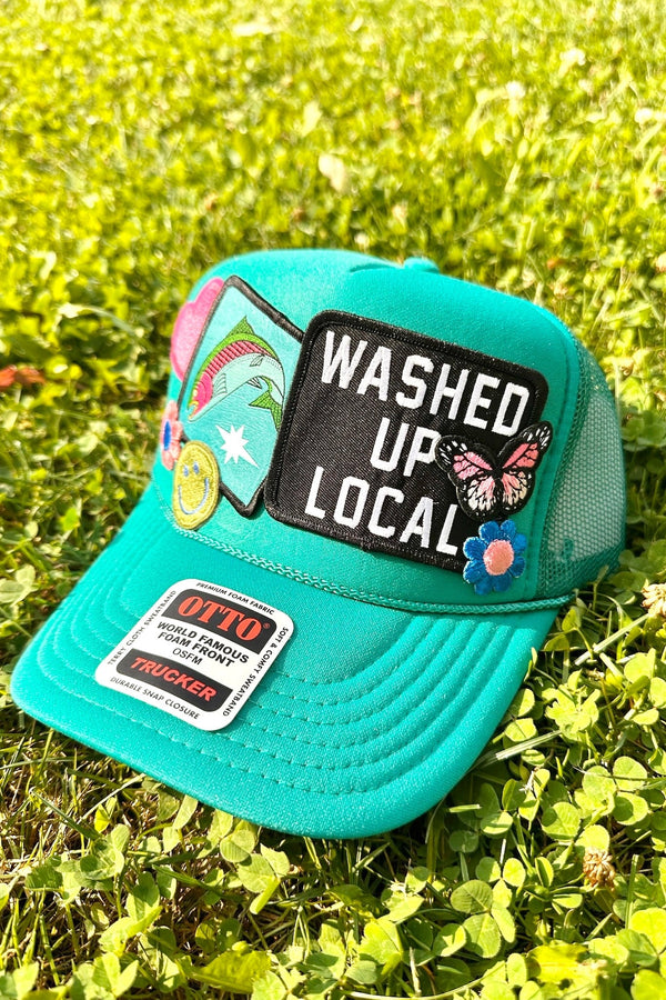 ONE OF A KIND "Washed Up Local" Trucker Hat in Teal Wild Bohemian 