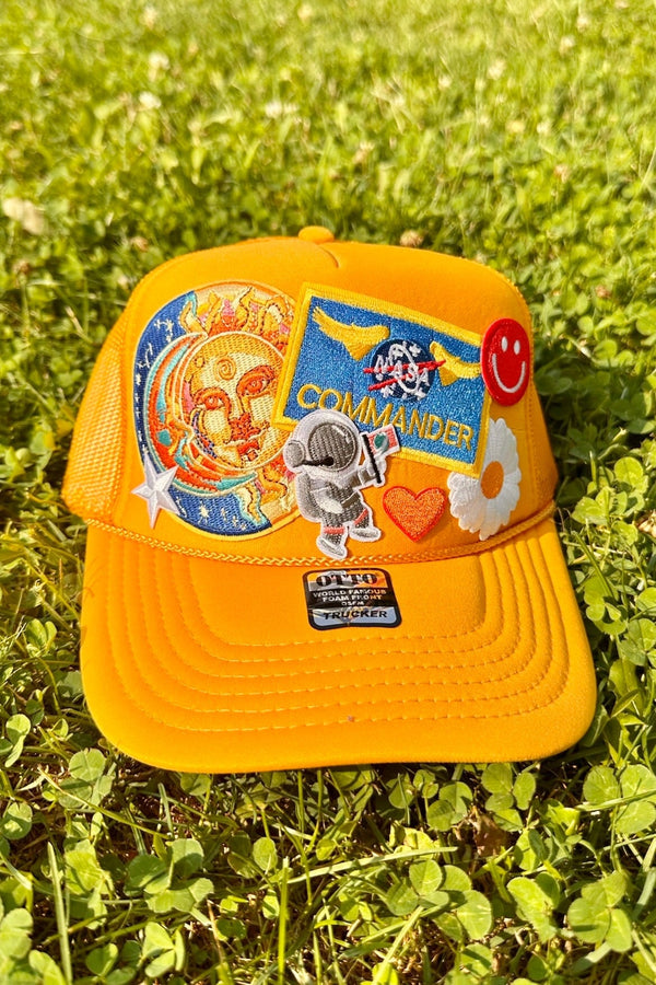 ONE OF A KIND "Outta This World" Trucker Hat in Marigold Wild Bohemian 