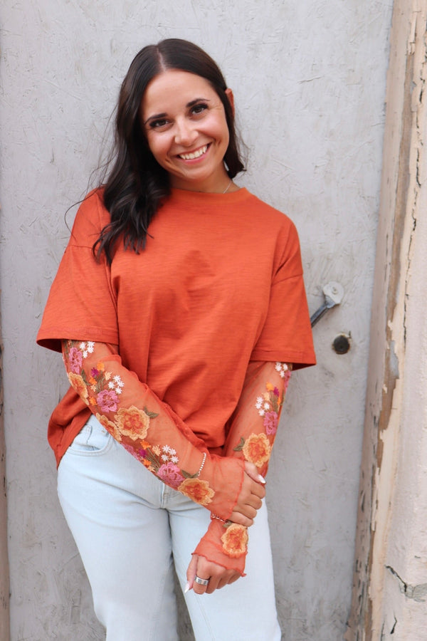 The Hazel Twofer Long Sleeve Tee in Rust Wild Bohemian 