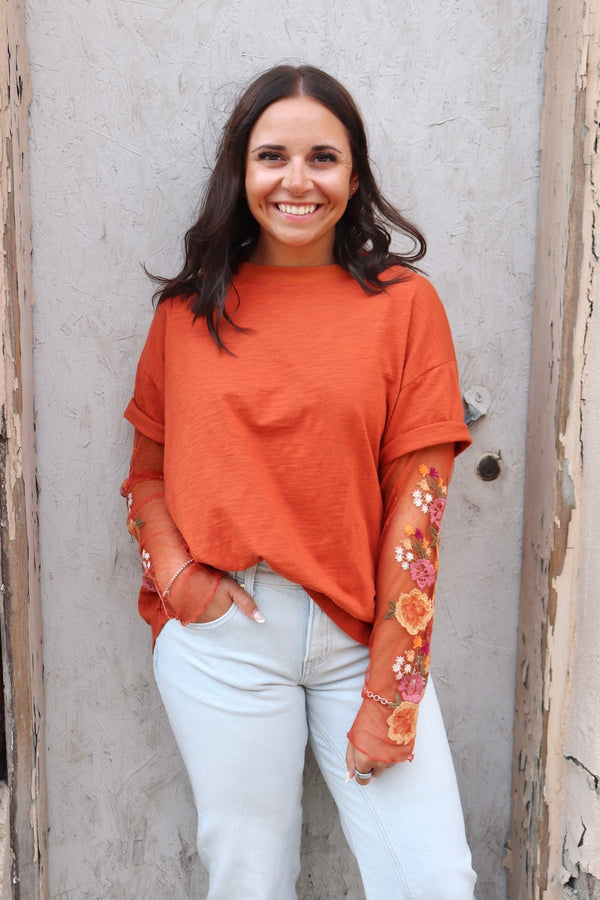 The Hazel Twofer Long Sleeve Tee in Rust Wild Bohemian 