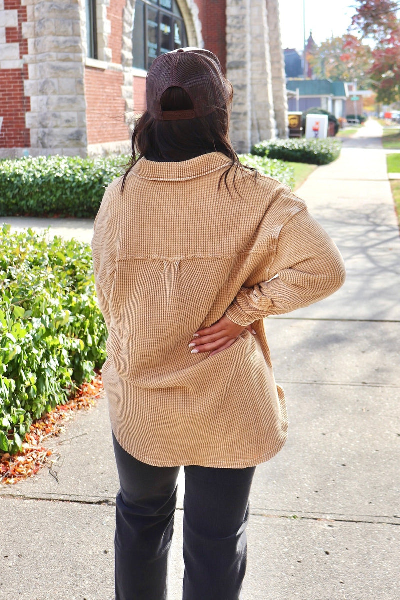 Rylee Thermal Button Down in Camel Wild Bohemian 