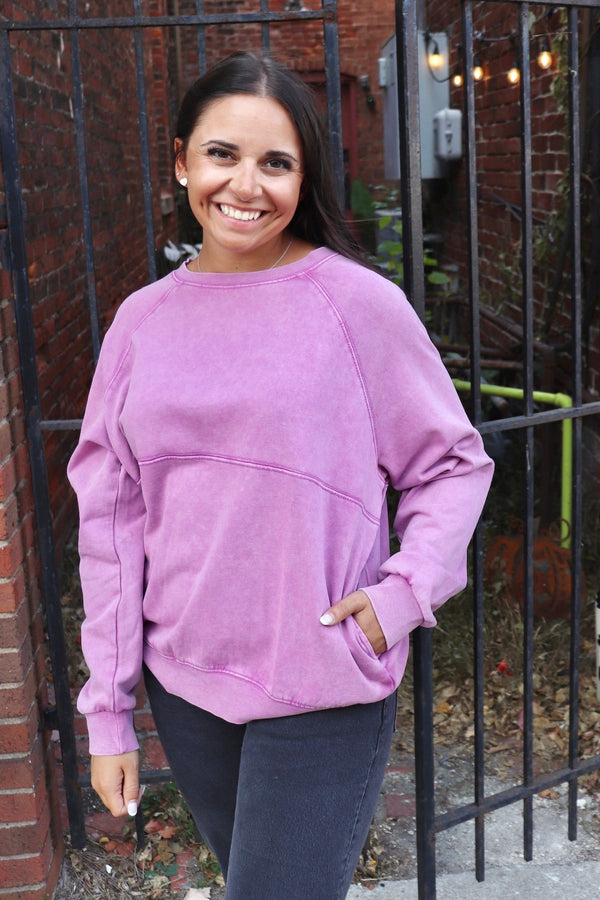 Mineral Wash Sweatshirt in Orchid Wild Bohemian 