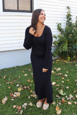 Ribbed Sweater Dress in Black Wild Bohemian 