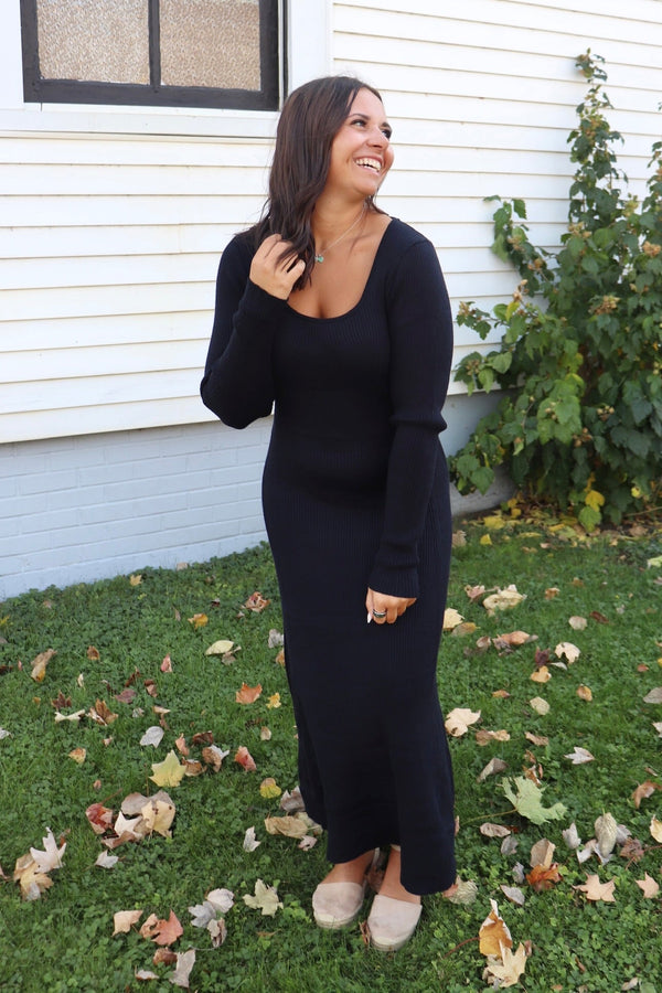 Ribbed Sweater Dress in Black Wild Bohemian 