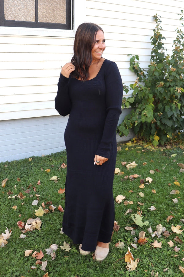 Ribbed Sweater Dress in Black Wild Bohemian 