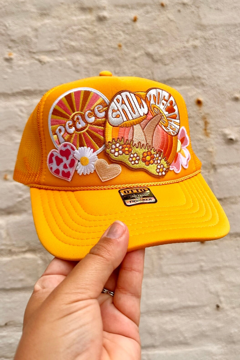 ONE OF A KIND "Grow Together" Trucker Hat in Marigold Wild Bohemian 