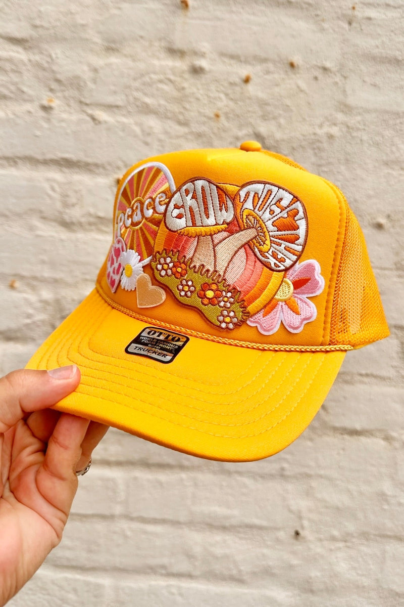 ONE OF A KIND "Grow Together" Trucker Hat in Marigold Wild Bohemian 