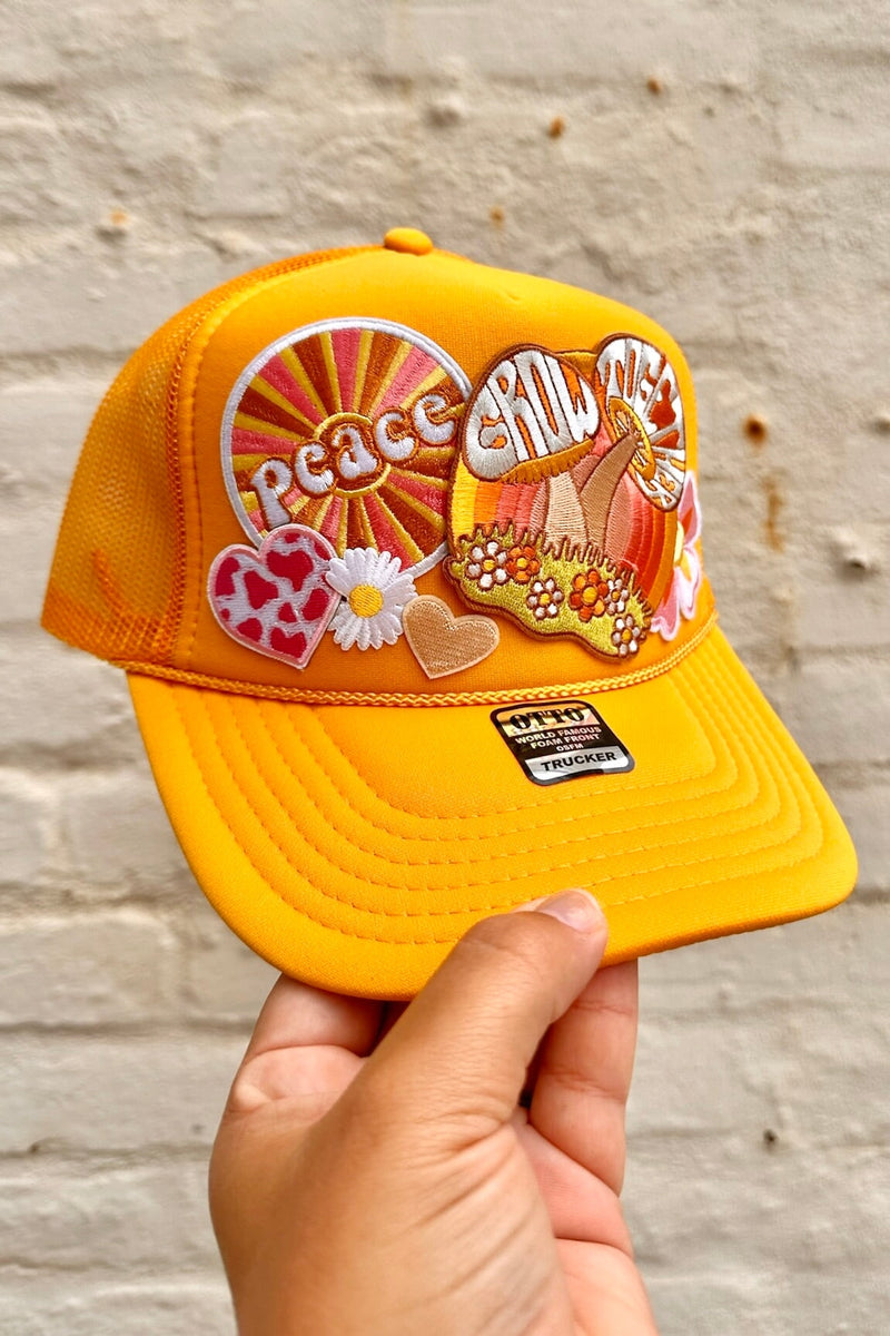 ONE OF A KIND "Grow Together" Trucker Hat in Marigold Wild Bohemian 