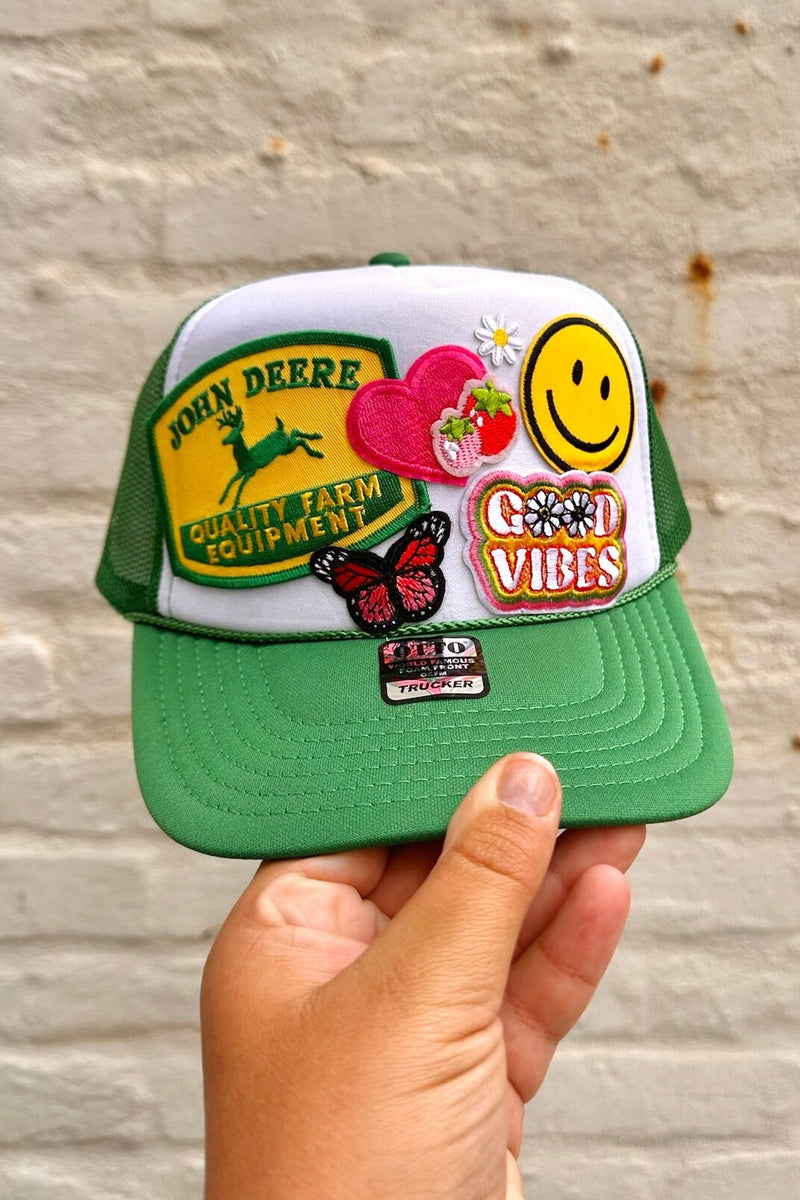 ONE OF A KIND "Homegrown Good Vibes" Trucker Hat in Green Combo Wild Bohemian 