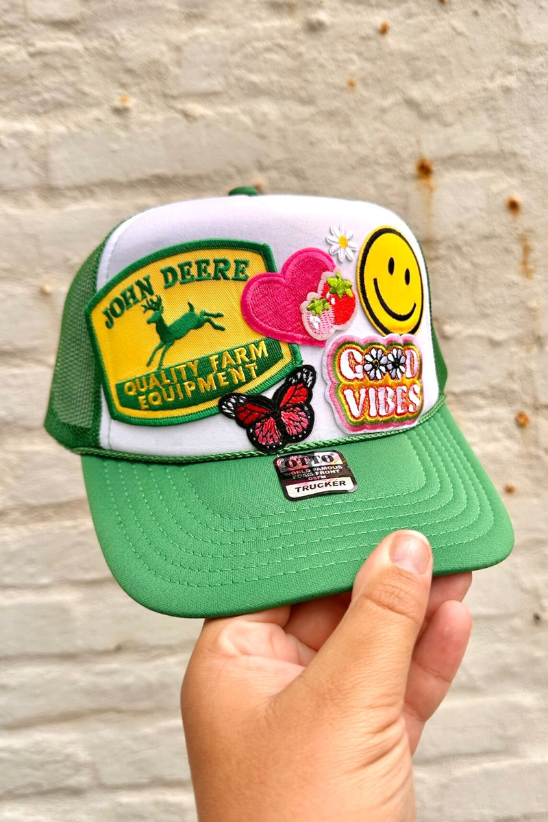 ONE OF A KIND "Homegrown Good Vibes" Trucker Hat in Green Combo Wild Bohemian 