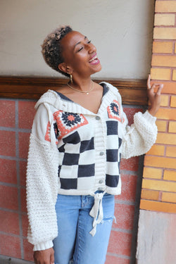 Checker Patterned Sweater Hoodie Wild Bohemian 