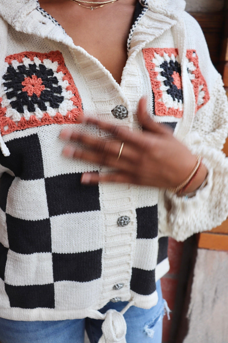 Checker Patterned Sweater Hoodie Wild Bohemian 