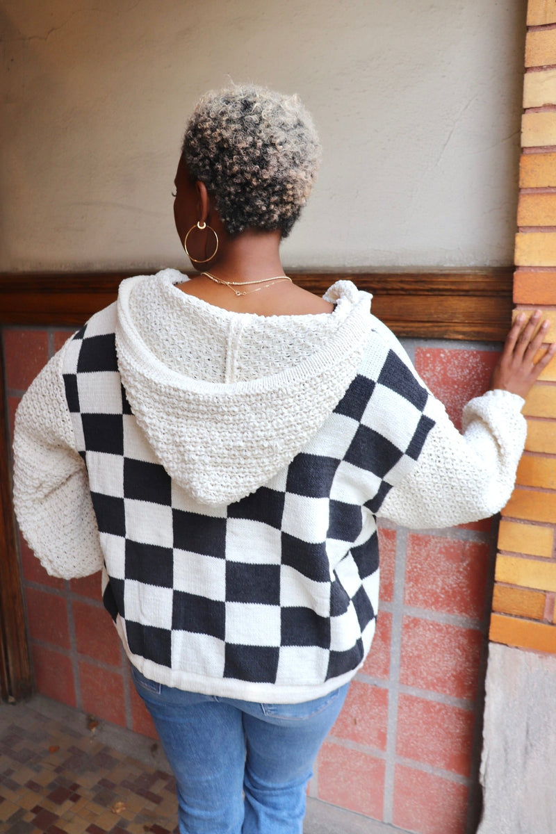 Checker Patterned Sweater Hoodie Wild Bohemian 