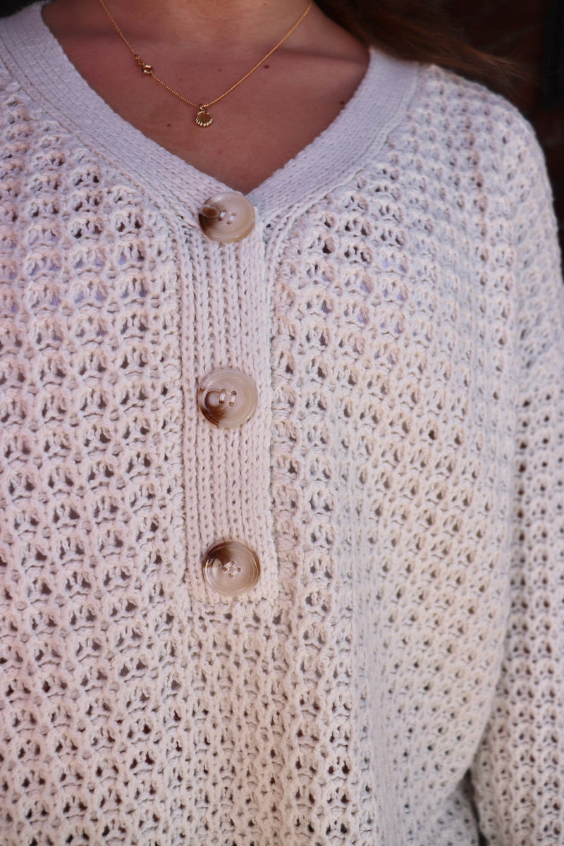 Waffle Knit Henley Sweater in Creme Wild Bohemian 