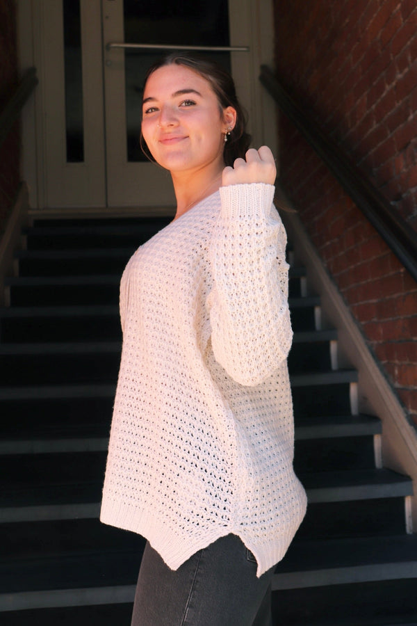 Waffle Knit Henley Sweater in Creme Wild Bohemian 