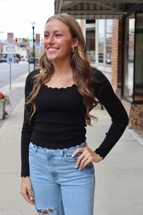 Scalloped Layering Top Black Wild Bohemian 