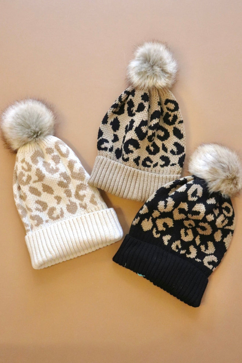 Leopard Pom Beanies Wild Bohemian 