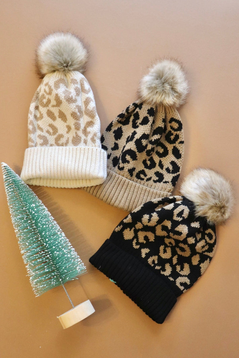 Leopard Pom Beanies Wild Bohemian 