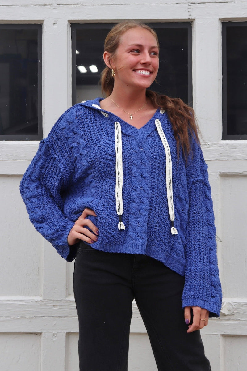 Cable Knit Chenille Hoodie in Cobalt Wild Bohemian 