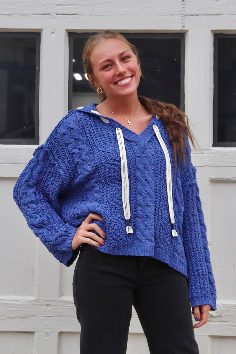 Cable Knit Chenille Hoodie in Cobalt Wild Bohemian 