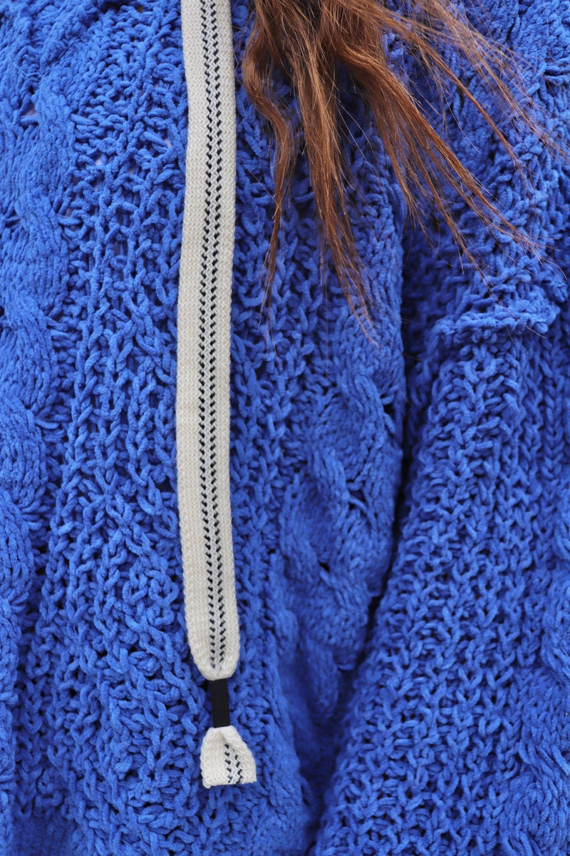 Cable Knit Chenille Hoodie in Cobalt Wild Bohemian 