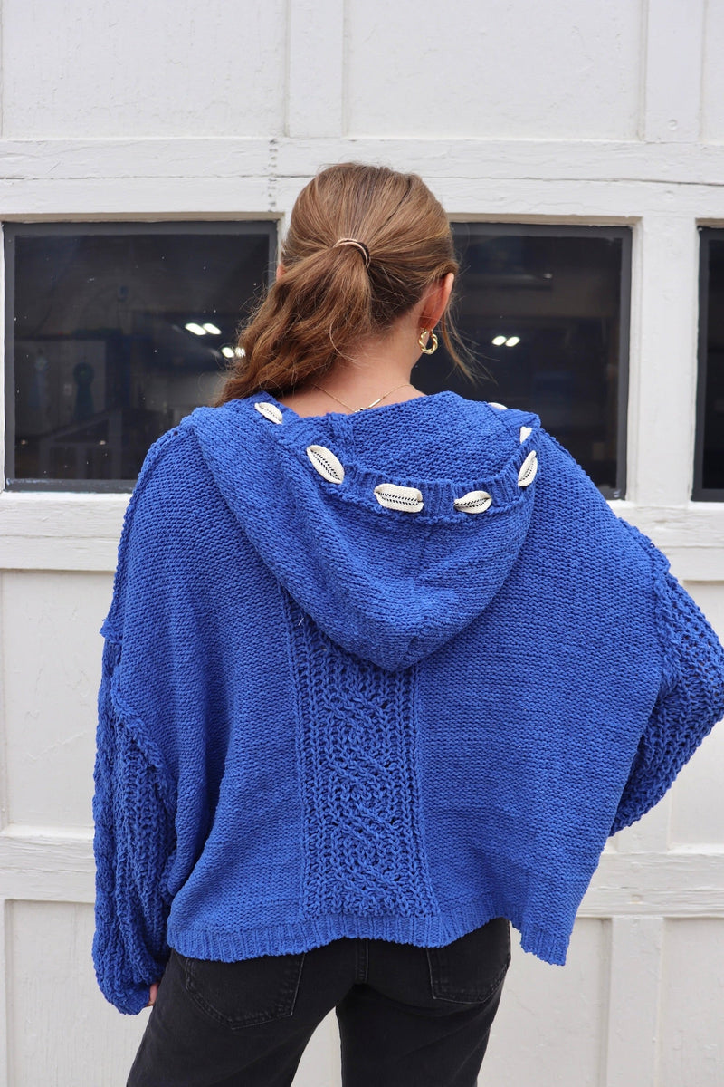 Cable Knit Chenille Hoodie in Cobalt Wild Bohemian 