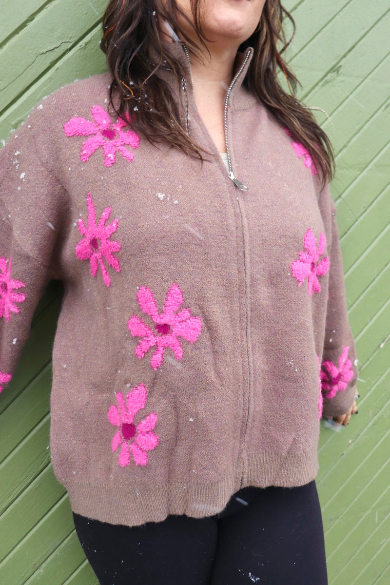 Mocha Flower ZIp-Up Cardigan Wild Bohemian 