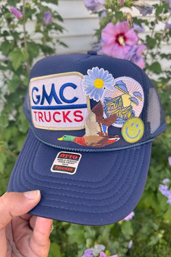 ONE OF A KIND “GMC Trucks" Trucker Hat in Navy Wild Bohemian 