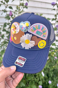 ONE OF A KIND “Good Vibes" Trucker Hat in Navy Wild Bohemian 