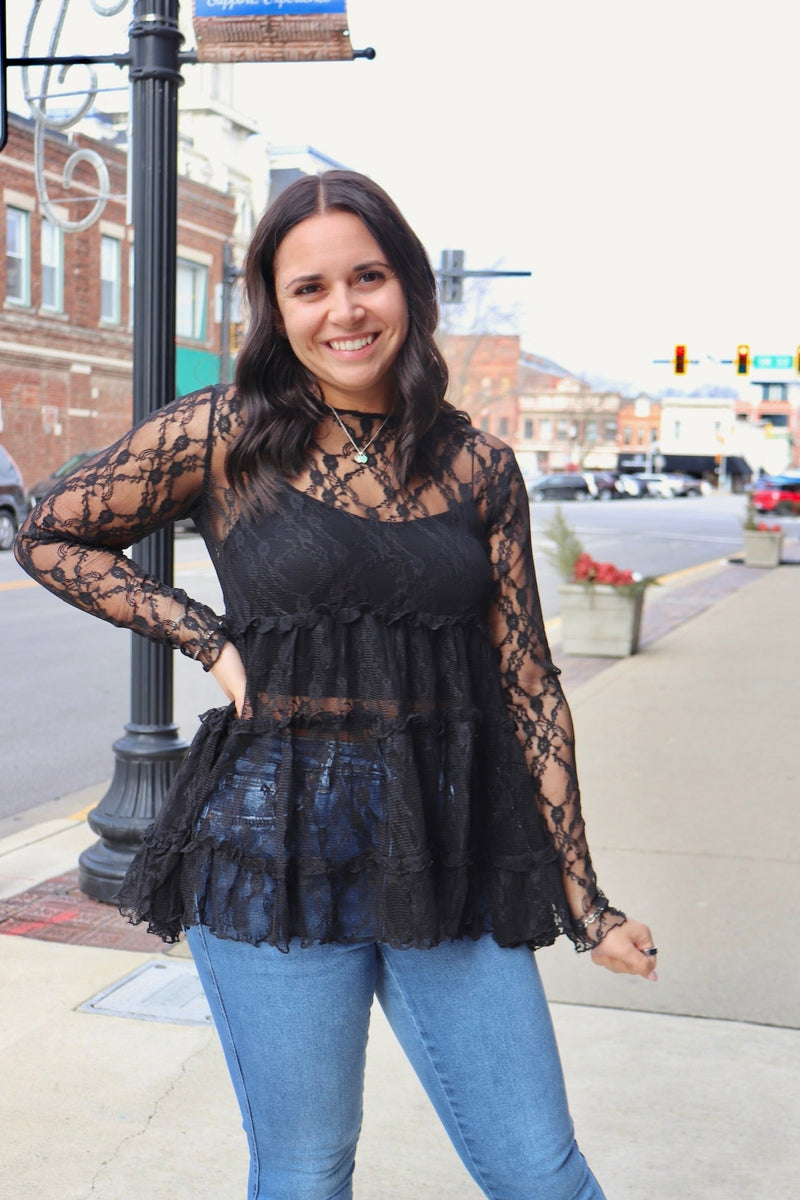 Black Tiered Lace Top Wild Bohemian 