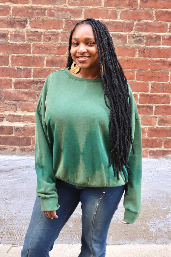 Bleach Washed Pullover in Pine Green Wild Bohemian 