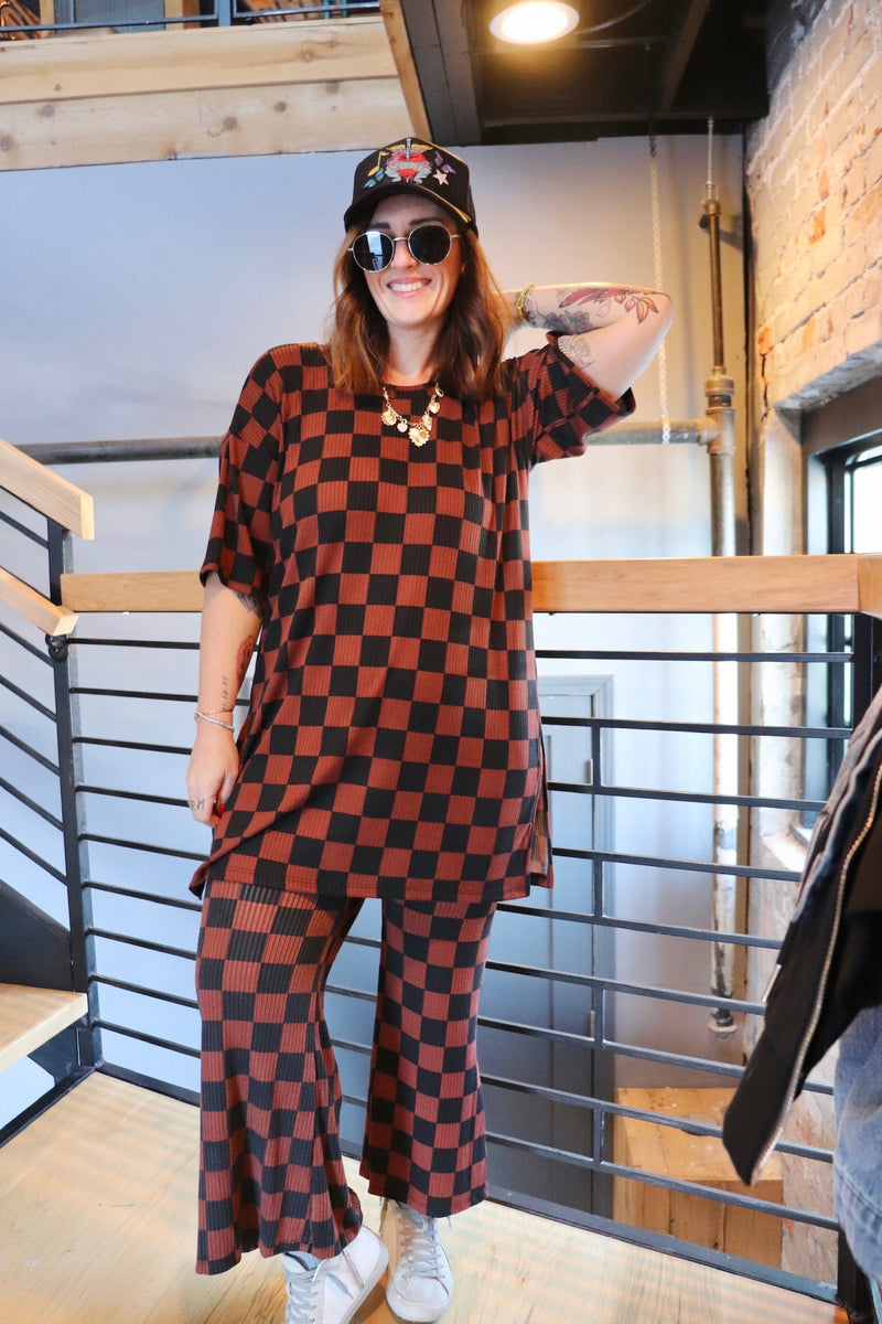 Checkered Playsuit in Dark Roast Wild Bohemian 