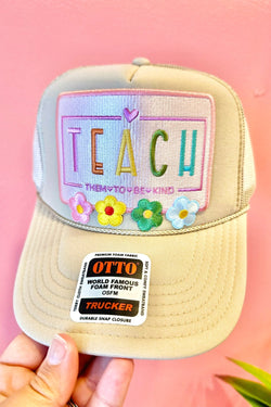 ONE OF A KIND “Teach” Trucker Hat in Beige Wild Bohemian 